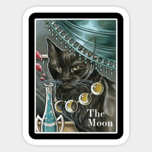 Black Cat with Moon Necklace - White Outline - "The Moon" Sticker